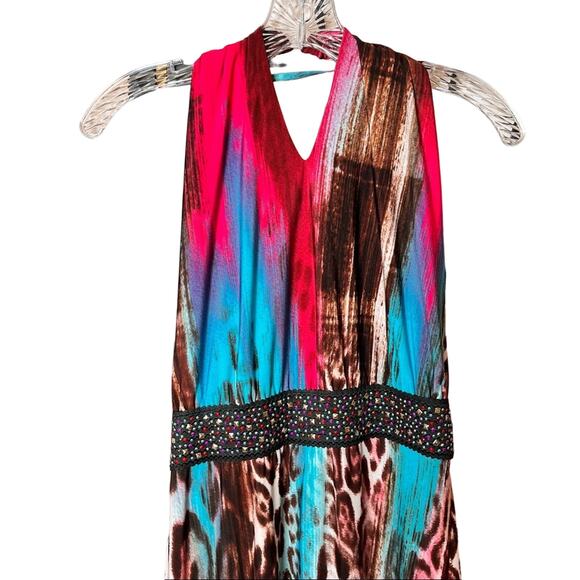 Venus Halter Beaded Leopard Print Multi-color Maxi Dress - Picture 5 of 11